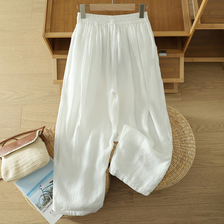 Pantalon sarouel en coton et lin pour femme, longueur cheville, avec poches, motif Buddha Stones , couleur pure, design simple - image 6