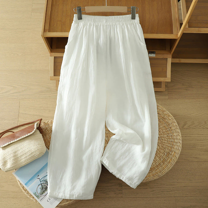 Pantalon sarouel en coton et lin pour femme, longueur cheville, avec poches, motif Buddha Stones , couleur pure, design simple - Blanc - US8-10，UK/AU12-14，EU40-42 (2XL) - image 5
