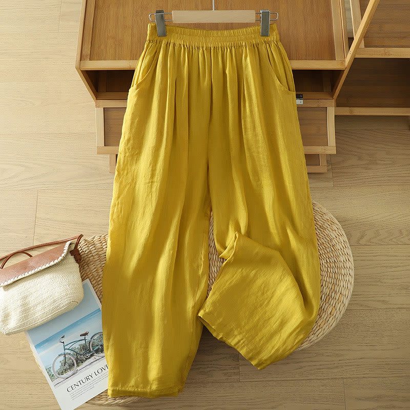 Pantalon sarouel en coton et lin pour femme, longueur cheville, avec poches, motif Buddha Stones , couleur pure, design simple - Or - US8-10，UK/AU12-14，EU40-42 (2XL) - image 0