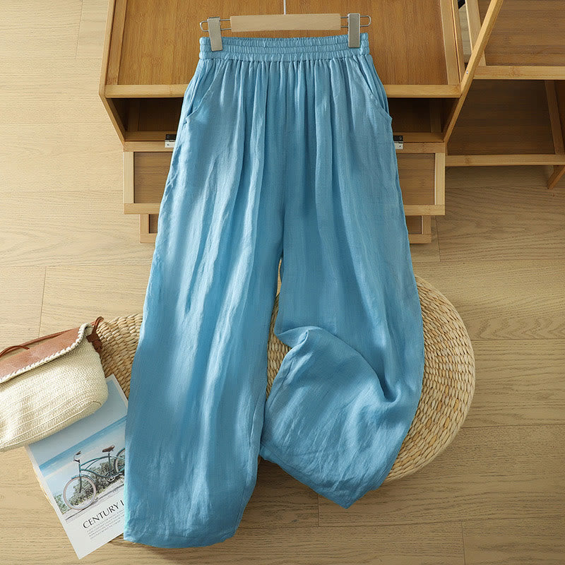 Pantalon sarouel en coton et lin pour femme, longueur cheville, avec poches, motif Buddha Stones , couleur pure, design simple - DodgerBlue - US8-10，UK/AU12-14，EU40-42 (2XL) - image 20