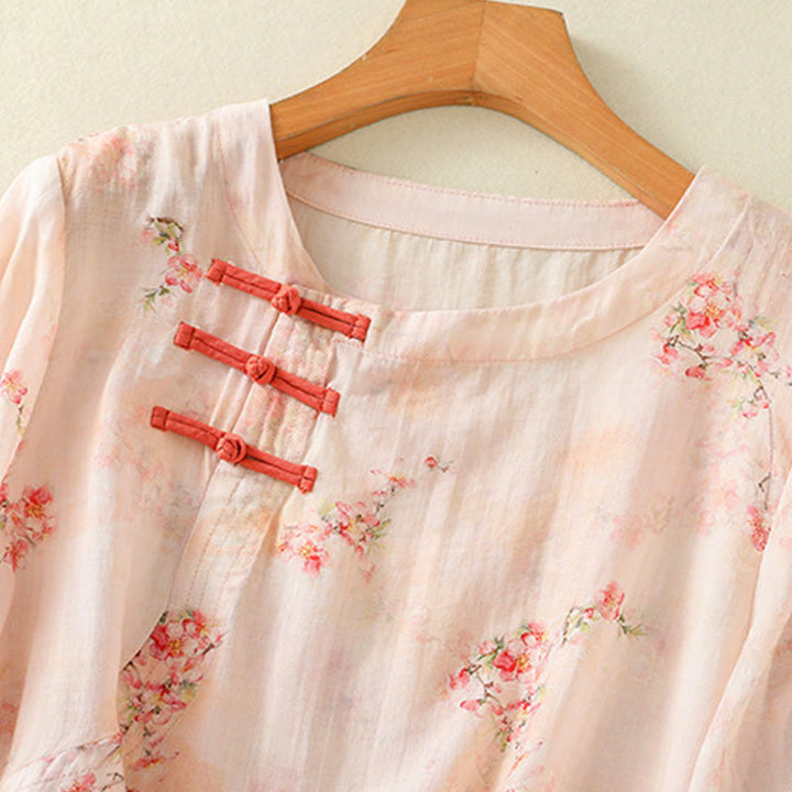 Chemise à manches trois-quarts en polyester pour femme, col ras du cou, imprimé plantes et Buddha Stones , motif grenouille - image 11