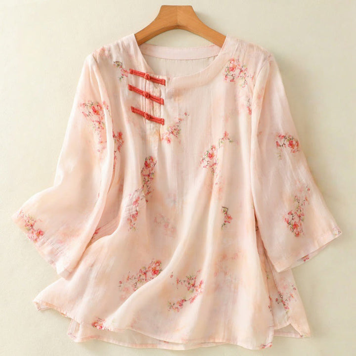 Chemise à manches trois-quarts en polyester pour femme, col ras du cou, imprimé plantes et Buddha Stones , motif grenouille - MistyRose - US8-10，UK/AU12-14，EU40-42 (2XL) - image 8