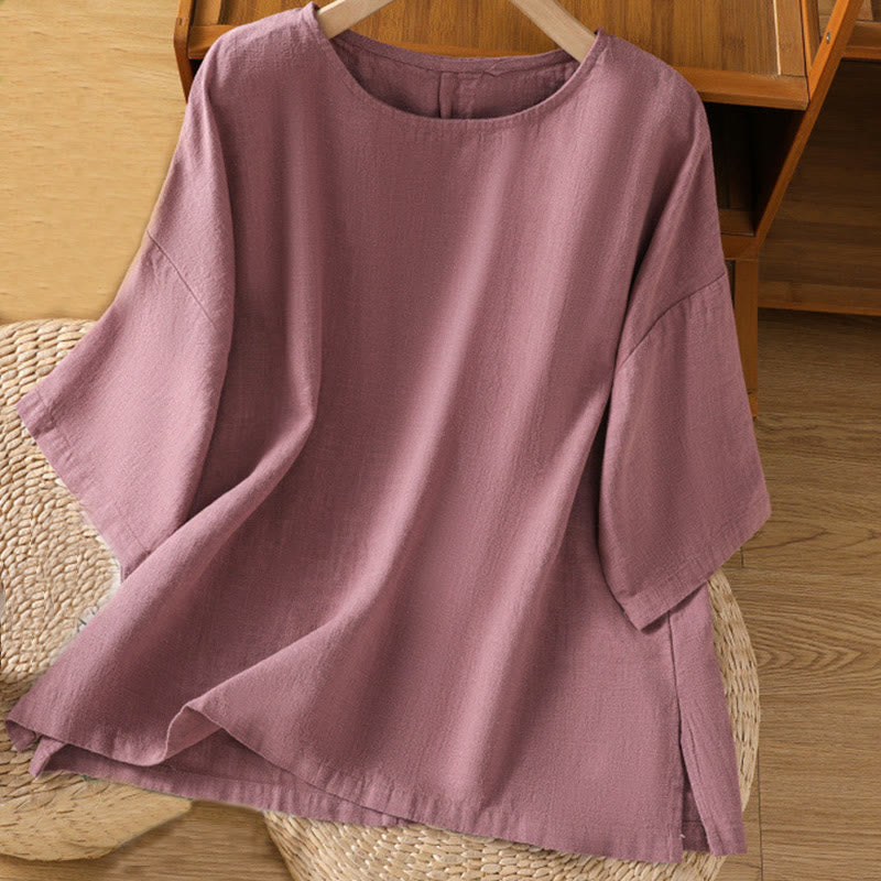 T-shirt d'été décontracté à manches courtes et col rond pour femme, en coton, motif Buddha Stones - Rouge violet pâle - US14，UK/AU18，EU46 (2XL) - image 0