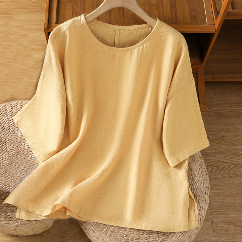 T-shirt d'été décontracté à manches courtes et col rond pour femme, en coton, motif Buddha Stones - Kaki - US14，UK/AU18，EU46 (2XL) - image 8