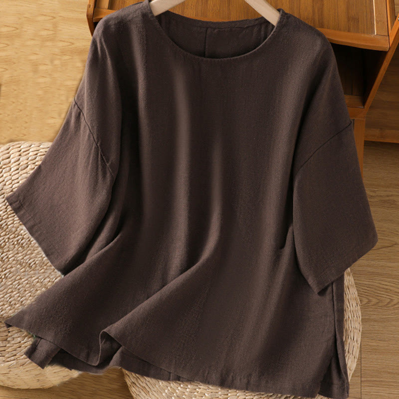 T-shirt d'été décontracté à manches courtes et col rond pour femme, en coton, motif Buddha Stones - SaddleBrown - US14，UK/AU18，EU46 (2XL) - image 14