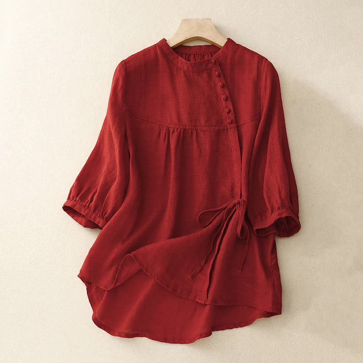 Chemise à manches trois-quarts en coton et lin pour femme, avec boutons à lacets et Buddha Stones - Cramoisi - US14，UK/AU18，EU46 (2XL) - image 15