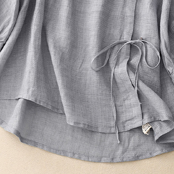 Chemise à manches trois-quarts en coton et lin pour femme, avec boutons à lacets et Buddha Stones - image 4