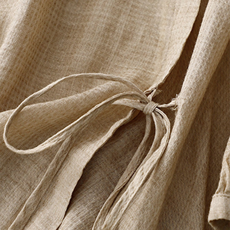 Chemise à manches trois-quarts en coton et lin pour femme, avec boutons à lacets et Buddha Stones - image 9