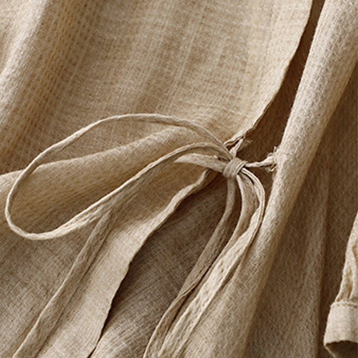 Chemise à manches trois-quarts en coton et lin pour femme, avec boutons à lacets et Buddha Stones - image 9