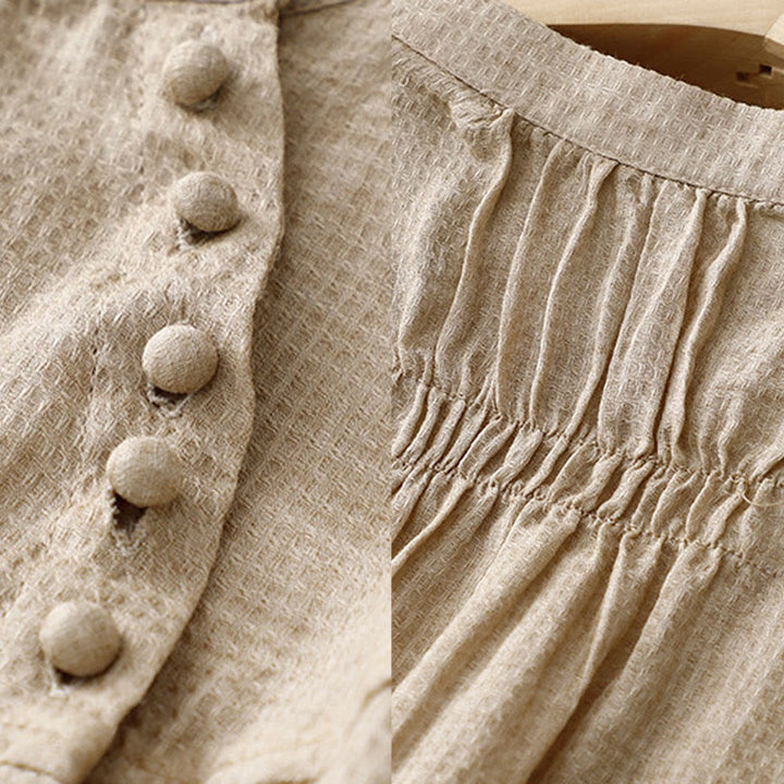 Chemise à manches trois-quarts en coton et lin pour femme, avec boutons à lacets et Buddha Stones - image 11