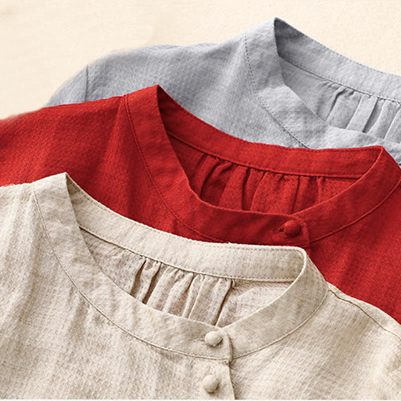 Chemise à manches trois-quarts en coton et lin pour femme, avec boutons à lacets et Buddha Stones - image 14