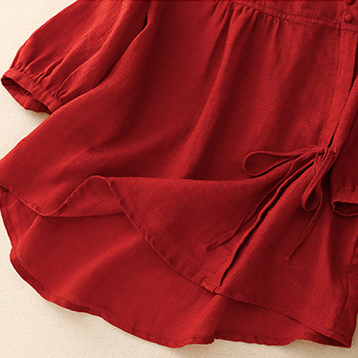 Chemise à manches trois-quarts en coton et lin pour femme, avec boutons à lacets et Buddha Stones - image 16