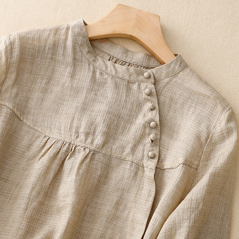 Chemise à manches trois-quarts en coton et lin pour femme, avec boutons à lacets et Buddha Stones - image 7