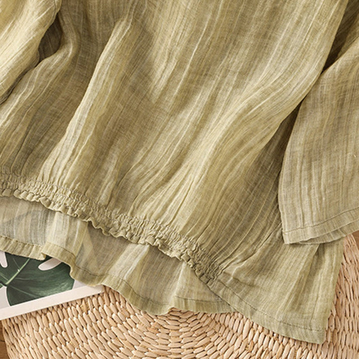 T-shirt décontracté d'été à col rond en coton et lin pour femme, motif Buddha Stones, manches trois-quarts - image 7