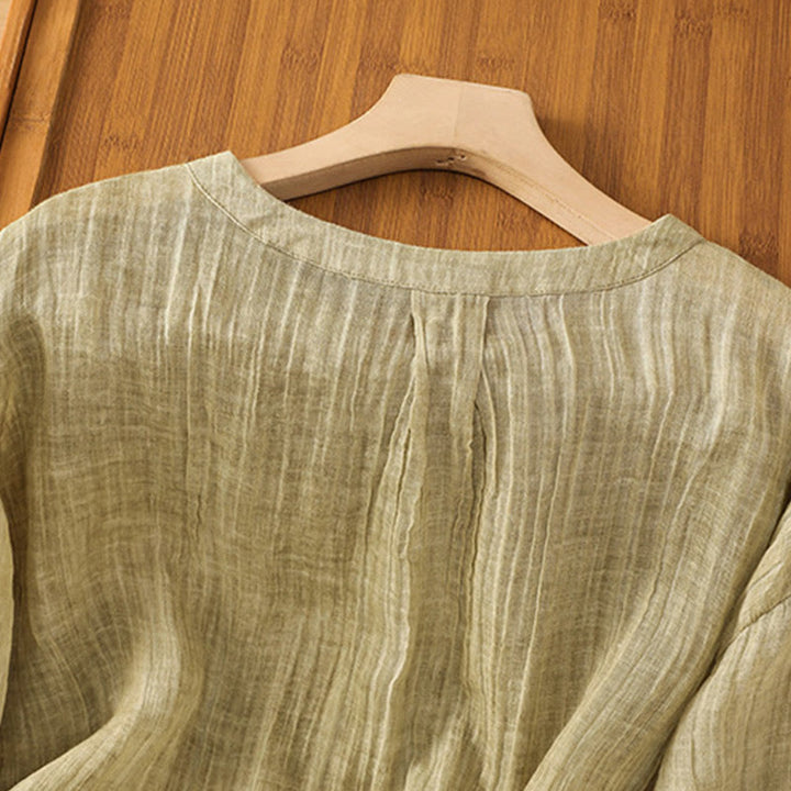 T-shirt décontracté d'été à col rond en coton et lin pour femme, motif Buddha Stones, manches trois-quarts - image 2