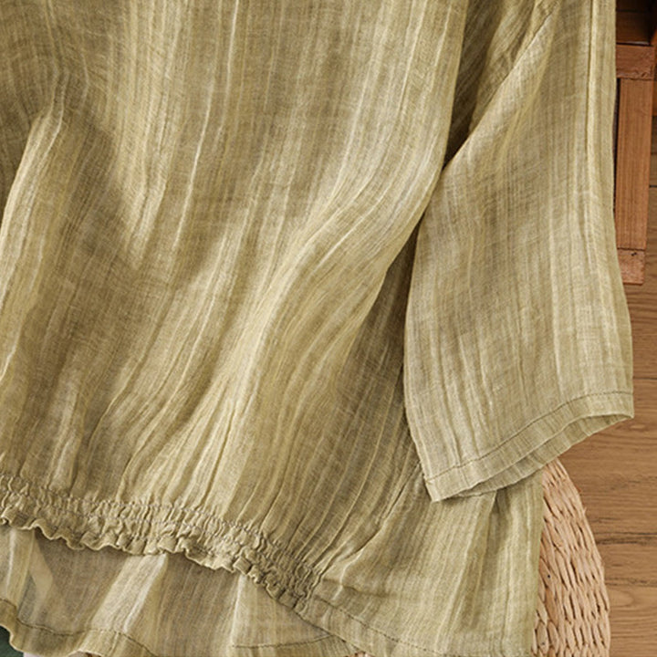 T-shirt décontracté d'été à col rond en coton et lin pour femme, motif Buddha Stones, manches trois-quarts - image 5