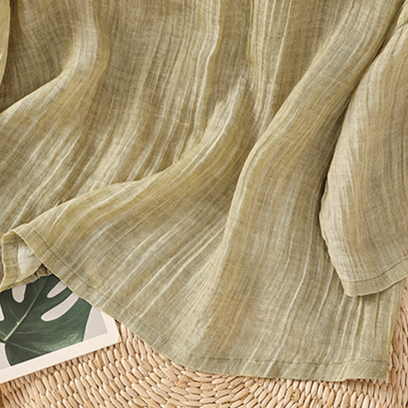 T-shirt décontracté d'été à col rond en coton et lin pour femme, motif Buddha Stones, manches trois-quarts - image 4