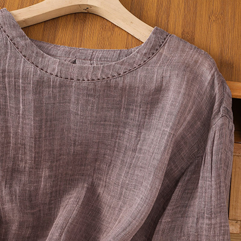 T-shirt décontracté d'été à col rond en coton et lin pour femme, motif Buddha Stones, manches trois-quarts - image 12