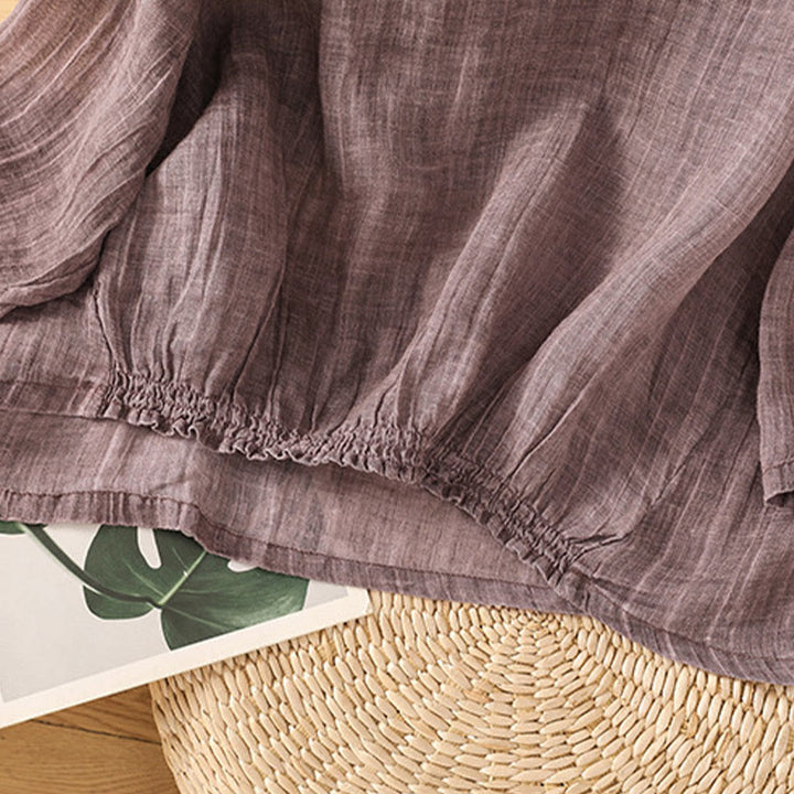 T-shirt décontracté d'été à col rond en coton et lin pour femme, motif Buddha Stones, manches trois-quarts - image 15