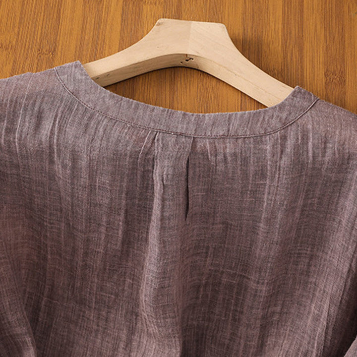 T-shirt décontracté d'été à col rond en coton et lin pour femme, motif Buddha Stones, manches trois-quarts - image 13