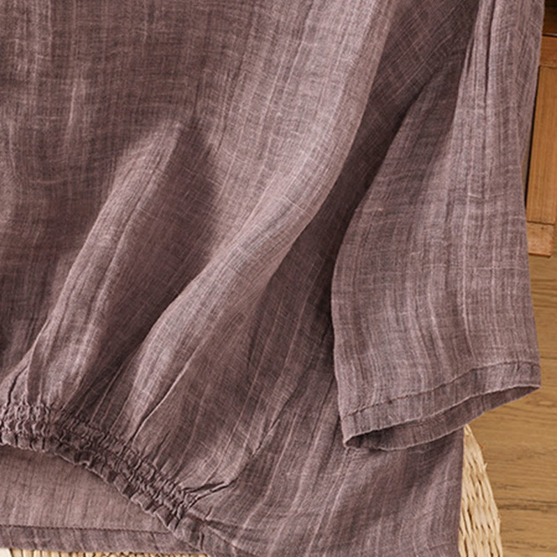 T-shirt décontracté d'été à col rond en coton et lin pour femme, motif Buddha Stones, manches trois-quarts - image 10