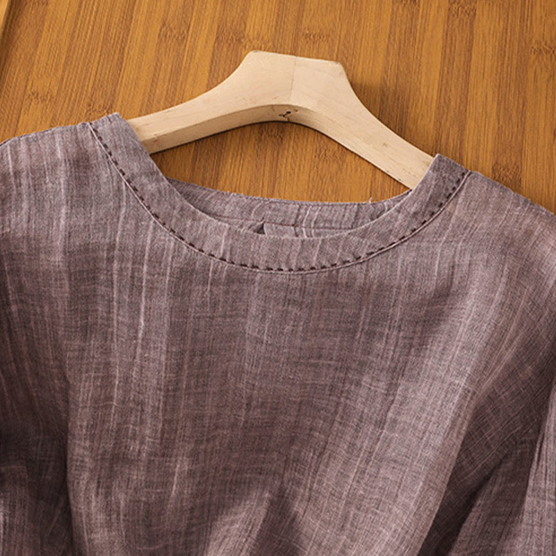 T-shirt décontracté d'été à col rond en coton et lin pour femme, motif Buddha Stones, manches trois-quarts - image 11