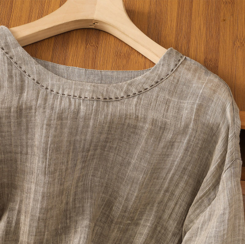 T-shirt décontracté d'été à col rond en coton et lin pour femme, motif Buddha Stones, manches trois-quarts - image 19