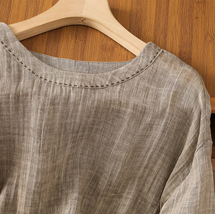 T-shirt décontracté d'été à col rond en coton et lin pour femme, motif Buddha Stones, manches trois-quarts - image 19