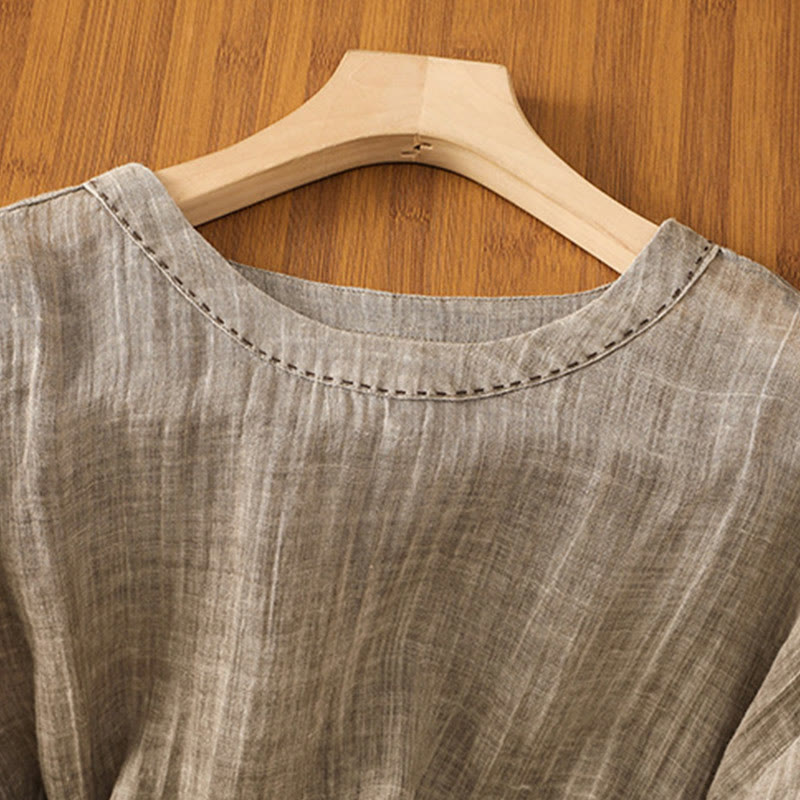 T-shirt décontracté d'été à col rond en coton et lin pour femme, motif Buddha Stones, manches trois-quarts - image 18