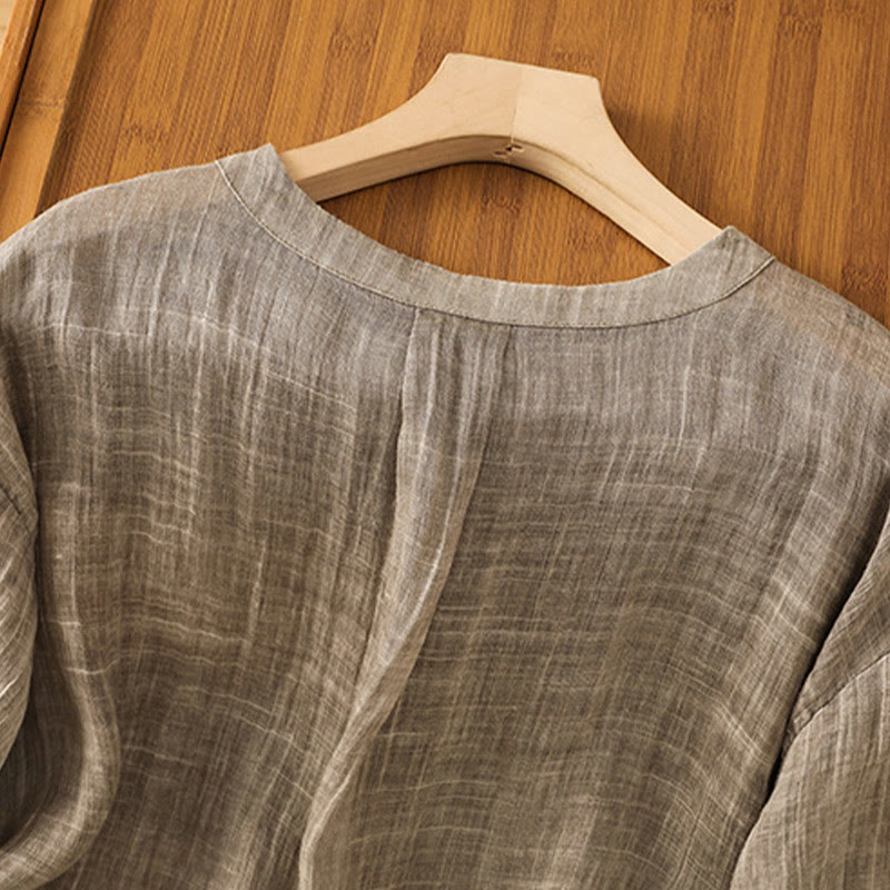 T-shirt décontracté d'été à col rond en coton et lin pour femme, motif Buddha Stones, manches trois-quarts - image 20