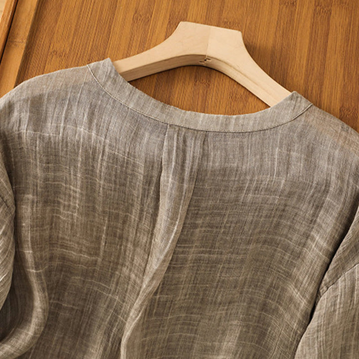 T-shirt décontracté d'été à col rond en coton et lin pour femme, motif Buddha Stones, manches trois-quarts - image 20