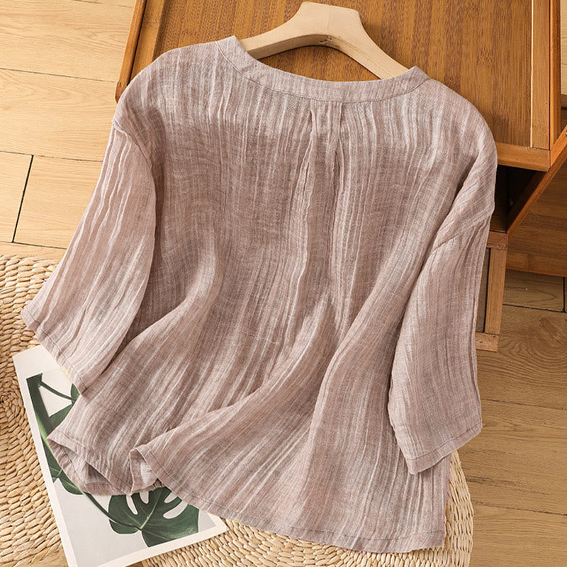 T-shirt décontracté d'été à col rond en coton et lin pour femme, motif Buddha Stones, manches trois-quarts