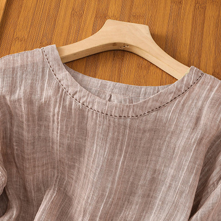 T-shirt décontracté d'été à col rond en coton et lin pour femme, motif Buddha Stones, manches trois-quarts - image 28