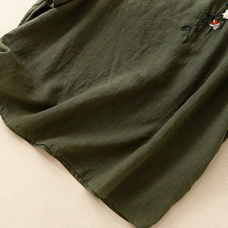 T-shirt d'été décontracté à manches courtes et col rond brodé Buddha Stones pour femme