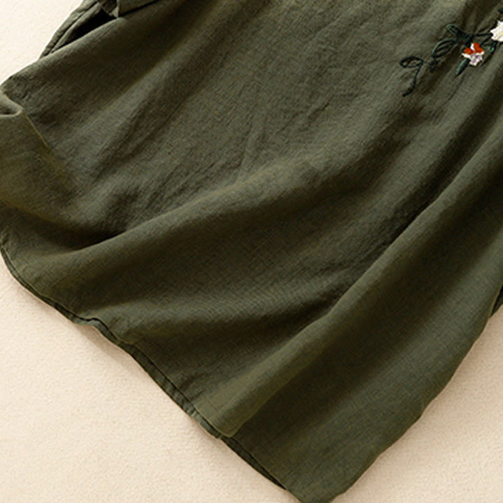 T-shirt d'été décontracté à manches courtes et col rond brodé Buddha Stones pour femme