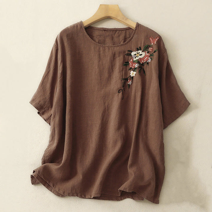 T-shirt d'été décontracté à manches courtes et col rond brodé Buddha Stones pour femme - SaddleBrown - US14，UK/AU18，EU46 (2XL) - image 22