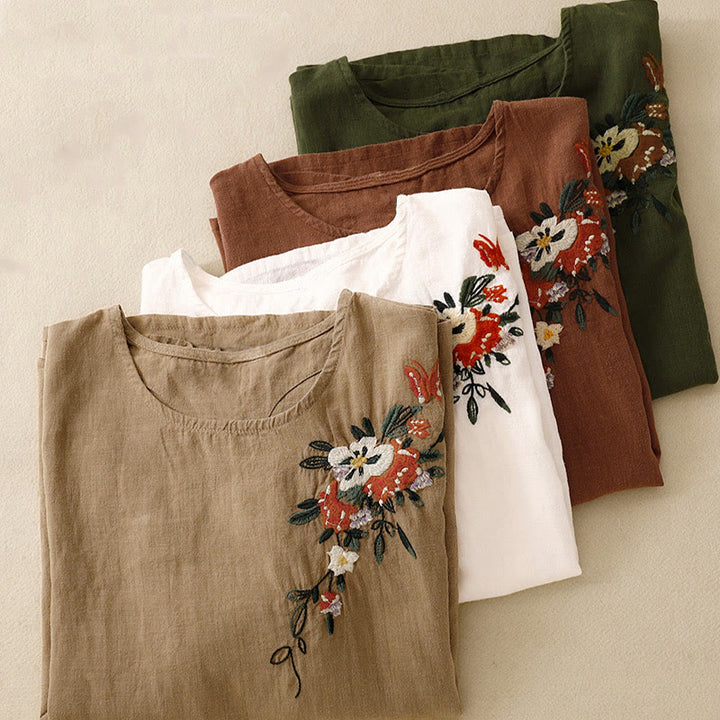 T-shirt d'été décontracté à manches courtes et col rond brodé Buddha Stones pour femme - image 29