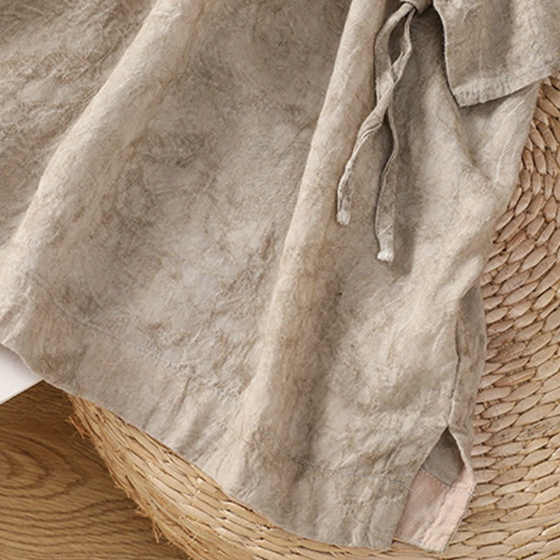 Robe mi-longue décontractée en coton et polyester, style Buddha Stones , couleur unie, col ras du cou, cordon de serrage, manches mi-longues