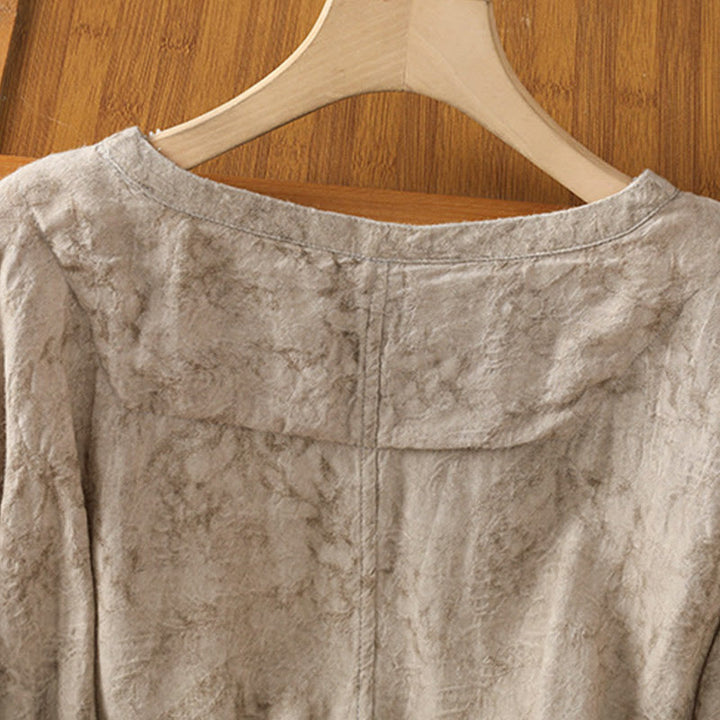 Robe mi-longue décontractée en coton et polyester, style Buddha Stones , couleur unie, col ras du cou, cordon de serrage, manches mi-longues