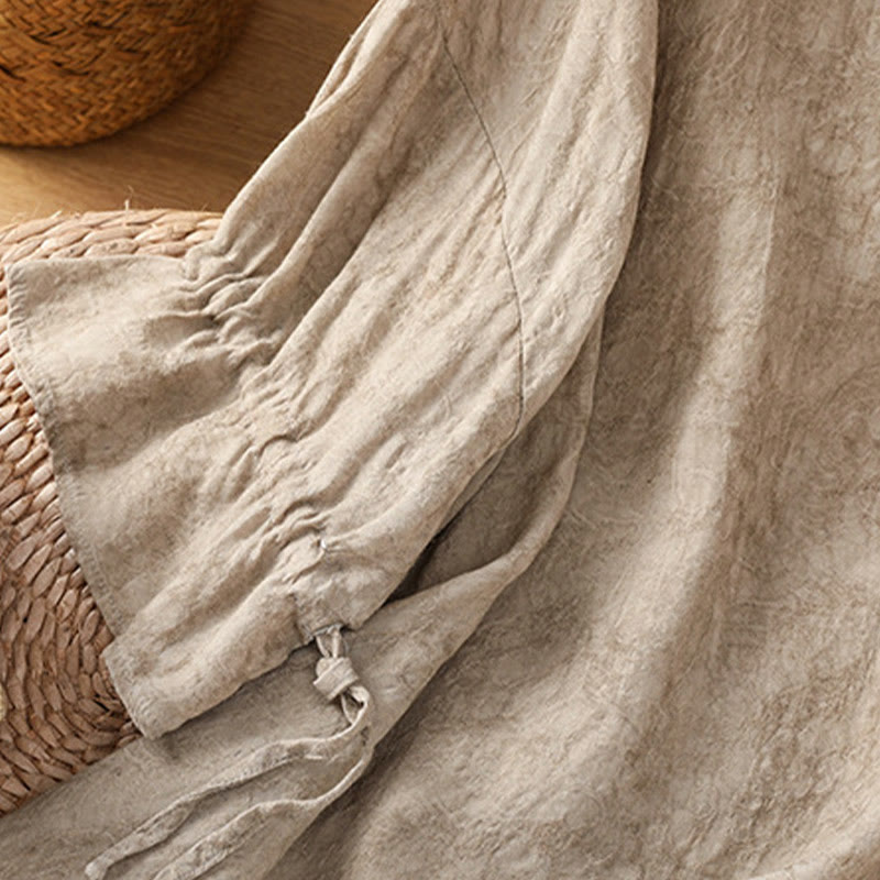 Robe mi-longue décontractée en coton et polyester, style Buddha Stones , couleur unie, col ras du cou, cordon de serrage, manches mi-longues