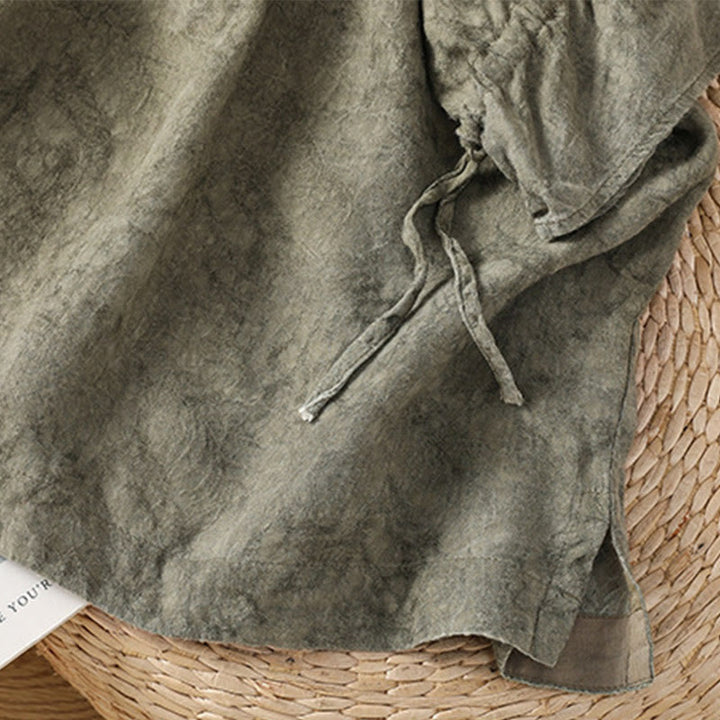 Robe mi-longue décontractée en coton et polyester, style Buddha Stones , couleur unie, col ras du cou, cordon de serrage, manches mi-longues