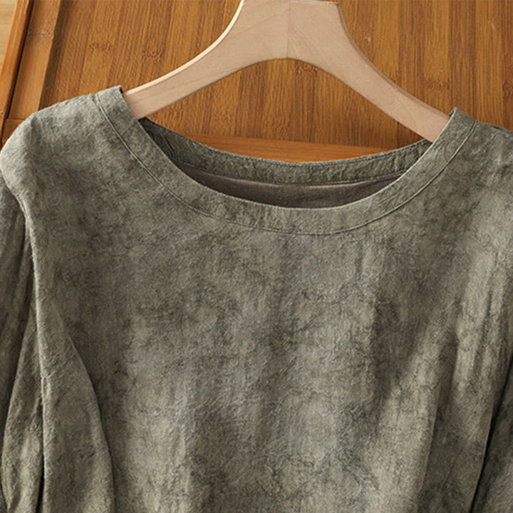 Robe mi-longue décontractée en coton et polyester, style Buddha Stones , couleur unie, col ras du cou, cordon de serrage, manches mi-longues