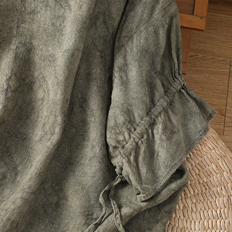 Robe mi-longue décontractée en coton et polyester, style Buddha Stones , couleur unie, col ras du cou, cordon de serrage, manches mi-longues