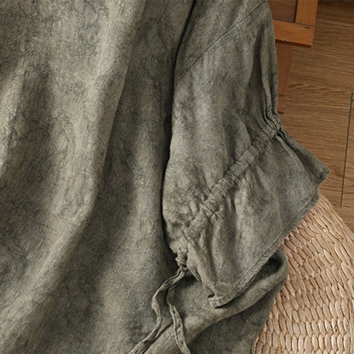 Robe mi-longue décontractée en coton et polyester, style Buddha Stones , couleur unie, col ras du cou, cordon de serrage, manches mi-longues