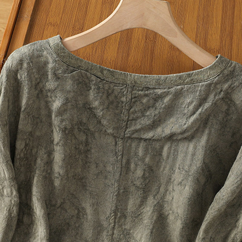Robe mi-longue décontractée en coton et polyester, style Buddha Stones , couleur unie, col ras du cou, cordon de serrage, manches mi-longues