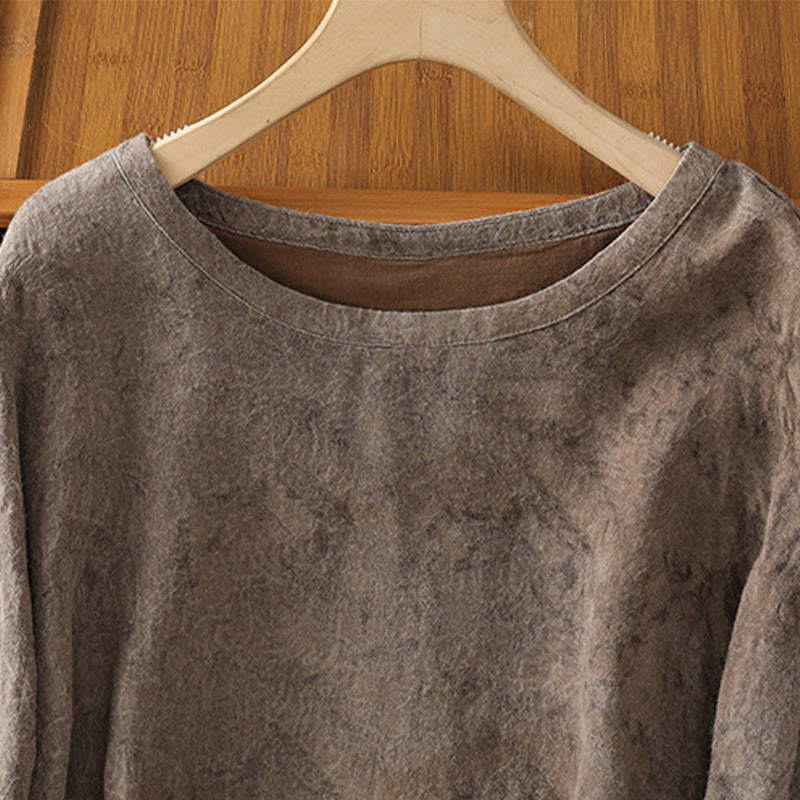 Robe mi-longue décontractée en coton et polyester, style Buddha Stones , couleur unie, col ras du cou, cordon de serrage, manches mi-longues
