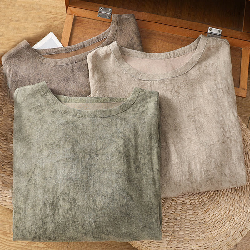 Robe mi-longue décontractée en coton et polyester, style Buddha Stones , couleur unie, col ras du cou, cordon de serrage, manches mi-longues