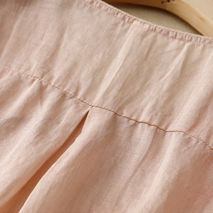 Chemise à manches trois-quarts en coton et lin pour femme, motif brodé de roses et de Buddha Stones - image 2