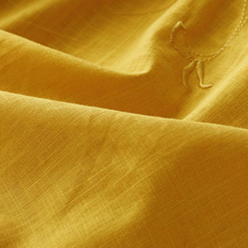 Chemise à manches trois-quarts en coton et lin pour femme, motif brodé de roses et de Buddha Stones - image 15