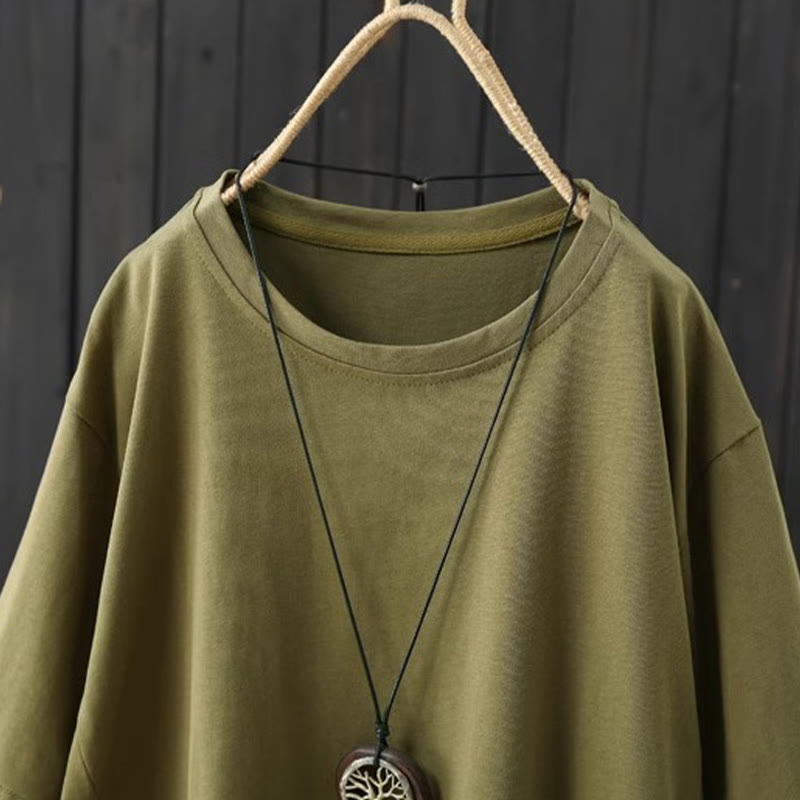 T-shirt décontracté à manches courtes et col rond pour femme, imprimé Buddha Stones , en coton, ample et uni, pour l'été - image 1